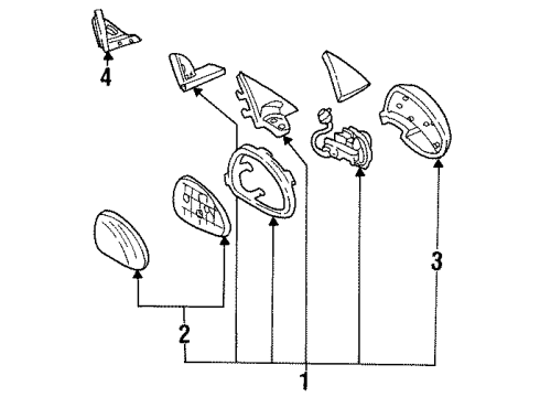 1993 Honda Civic Outside Mirrors Mirror Assembly, Driver Side Door (Flat) Diagram for 76250-SR4-A05