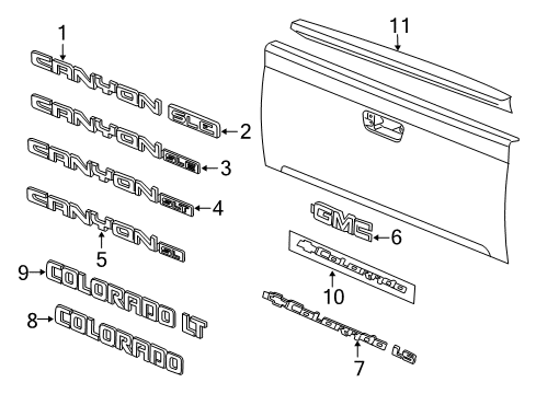 2008 GMC Canyon Exterior Trim - Pick Up Box Nameplate Diagram for 15926160