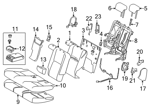 2020 Lexus NX300 Rear Seat Components Rear Seat Armrest Assembly Diagram for 72830-78061-A3