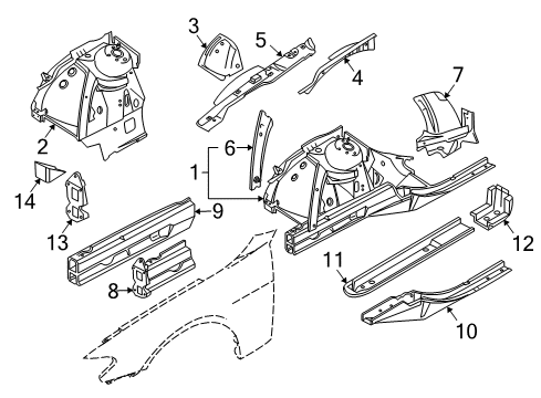 2004 BMW 745i Inner Structure & Rails - Fender Wheel-House Inner Panel, Rear Right Diagram for 41137044410