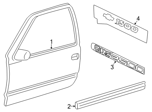 2000 Chevrolet Silverado 1500 Exterior Trim - Front Door Molding Asm-Front Side Door Lower *Black & Chro Diagram for 15045281
