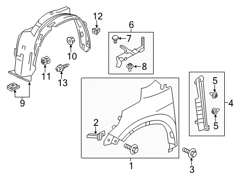 2015 Honda CR-V Fender & Components Fender Assembly Right, Front Diagram for 74100-T1W-A00