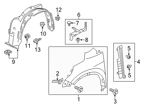 2015 Honda CR-V Fender & Components Fender Assembly Left, Front Diagram for 74150-T0A-A00