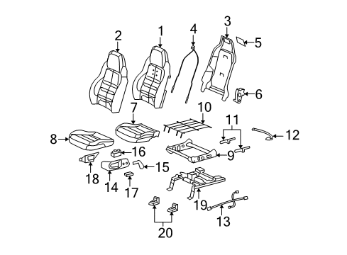 2008 Chevrolet Corvette Power Seats Seat Back Cover Diagram for 19124915