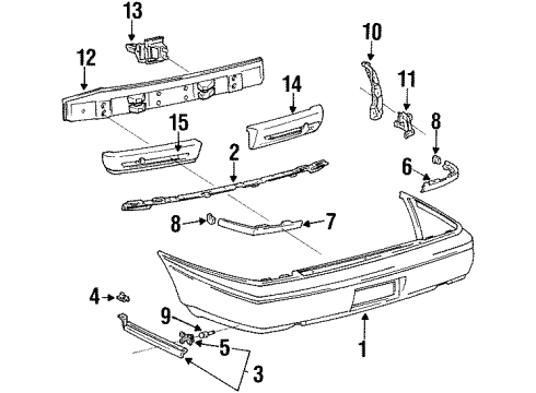 1995 Toyota Corolla Rear Bumper Retainer Diagram for 52076-12030