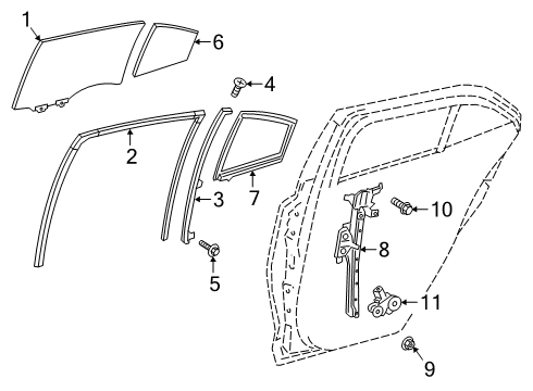 2020 Toyota Corolla Rear Door Glass Weatherstrip Diagram for 68188-02230