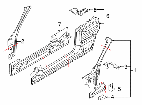 2019 BMW M240i Hinge Pillar, Rocker Left Interior Side Frame Diagram for 41217347011