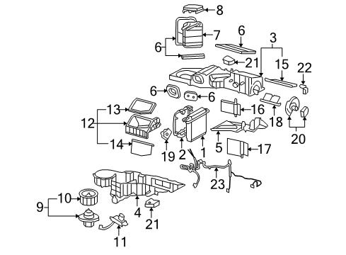 2010 Cadillac Escalade EXT A/C Evaporator & Heater Components Case-Heater & A/C Evaporator & Blower Lower Diagram for 20883396