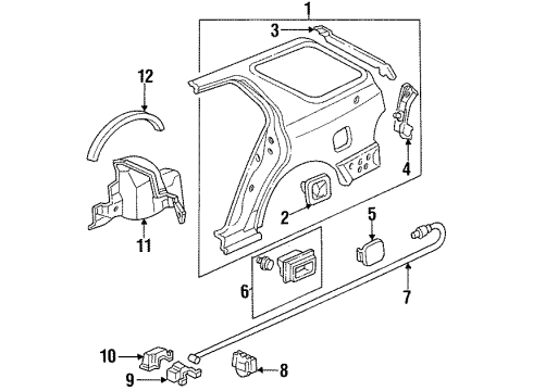 1997 Honda Accord Quarter Panel & Components Clip, Opener Cable & Washer Diagram for 90691-SV5-A01