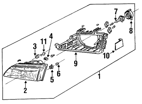 1995 Honda Civic Headlamps Headlight Unit, Passenger Side Diagram for 33101-SR3-A01