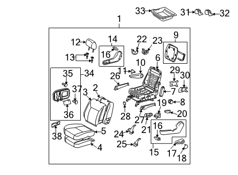 2008 Toyota Sienna Front Seat Components Seat Back Pad Diagram for 71512-AE010