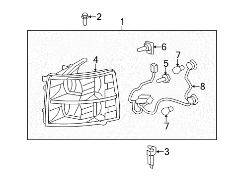 2008 Chevrolet Silverado 3500 HD Bulbs Headlamp Assembly Lower Support Diagram for 15131738