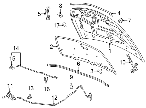 2012 Chevrolet Cruze Hood & Components Support Rod Diagram for 95483065