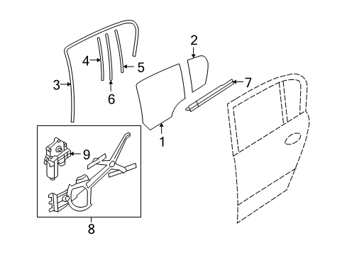 2008 Saturn Astra Rear Door - Glass & Hardware Rear Side Door Window Regulator Diagram for 94705324