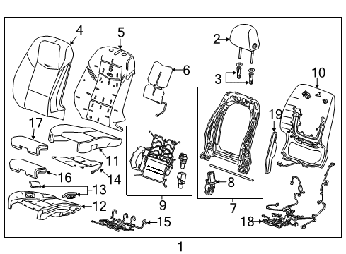 2014 Cadillac ATS Driver Seat Components Heater Asm, Front Seat Cushion Diagram for 22960981