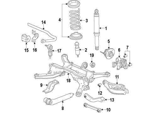 2010 GMC Terrain Rear Axle, Lower Control Arm, Upper Control Arm, Stabilizer Bar, Suspension Components Knuckle Diagram for 23337211