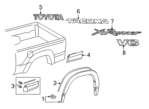 2013 Toyota Tacoma Exterior Trim - Pick Up Box Nameplate Diagram for 75475-04010-C1