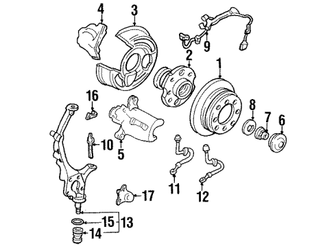 1992 Honda Prelude Anti-Lock Brakes Stay, R. Brake Wire Bracket Diagram for 47523-SS0-000