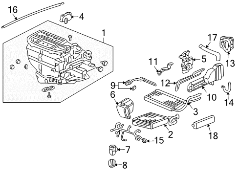 2004 Honda Element Air Conditioner Sub-Heater Unit Diagram for 79106-SCV-A51