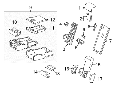 2017 Lexus RX450h Rear Seat Components Rear Cup Holder Assembly Diagram for 66990-0E020-A0