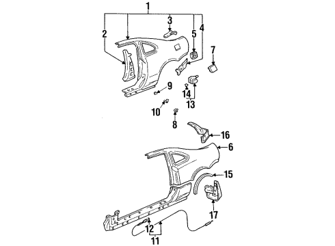 1992 Honda Prelude Fuel Door Extension, R. RR. Fender Diagram for 63321-SS0-320ZZ