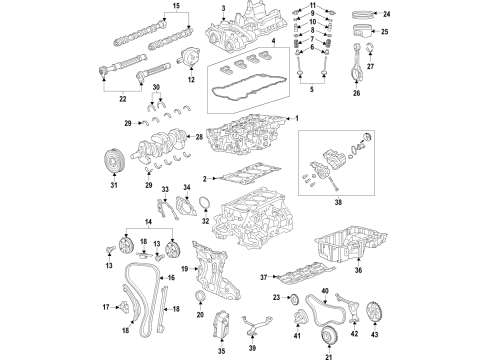 2019 Jeep Cherokee Engine Parts, Mounts, Cylinder Head & Valves, Camshaft & Timing, Variable Valve Timing, Oil Cooler, Oil Pan, Oil Pump, Balance Shafts, Crankshaft & Bearings, Pistons, Rings & Bearings Cover-Chain Case Diagram for 5048523AB