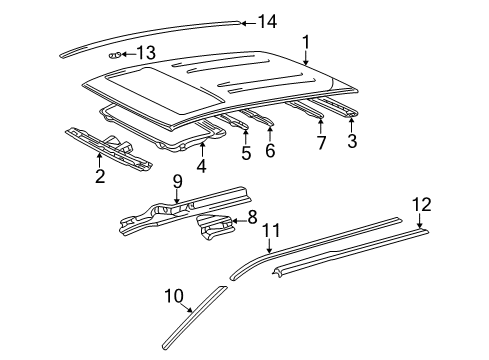 1999 Toyota Sienna Roof & Components, Exterior Trim Drip Weatherstrip Diagram for 62381-08010