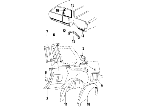 1986 Pontiac 6000 Quarter Panel & Components Pocket-Fuel Tank Filler Diagram for 10252371