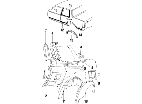 1986 Pontiac 6000 Quarter Panel & Components Cylinder Kit, Fuel Tank Filler Door Lock (Uncoded) Diagram for 12507464