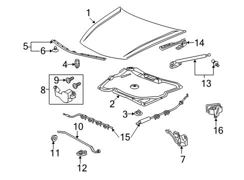 2008 Honda Accord Hood & Components Lock Assembly, Hood Diagram for 74120-TA6-A01