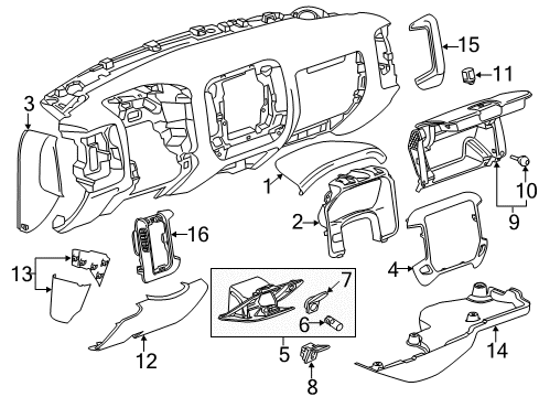 2016 GMC Sierra 3500 HD Cluster & Switches, Instrument Panel Trim Molding Diagram for 22825704