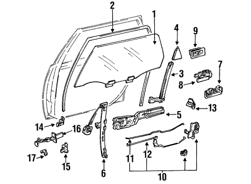 1995 Toyota Camry Rear Door Glass & Hardware, Lock & Hardware Crank Handle Plate Diagram for 69268-03010