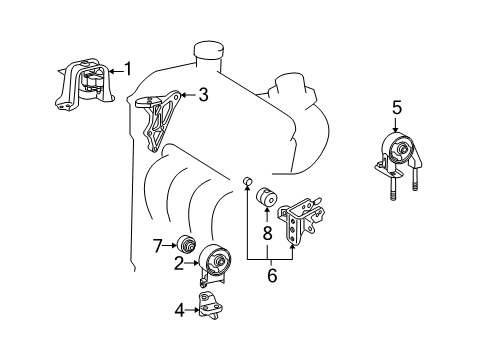 2005 Scion xB Engine & Trans Mounting Side Mount Damper Diagram for 12351-11030
