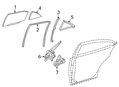 2017 Lexus ES300h Rear Door Run, Rear Door Glass Diagram for 68142-06160