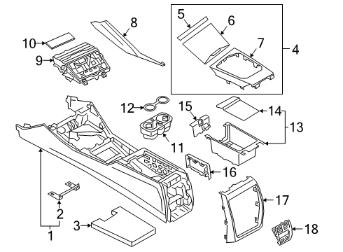 2021 BMW M340i xDrive Center Console CENTER CONSOLE TRIM REAR INN Diagram for 51165A05664