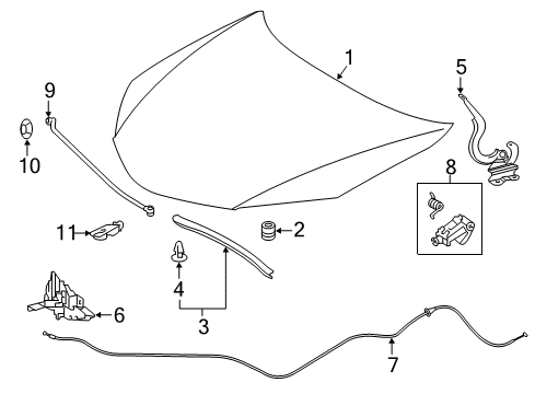 2019 Toyota Corolla Hood & Components Hinge Diagram for 53420-02280