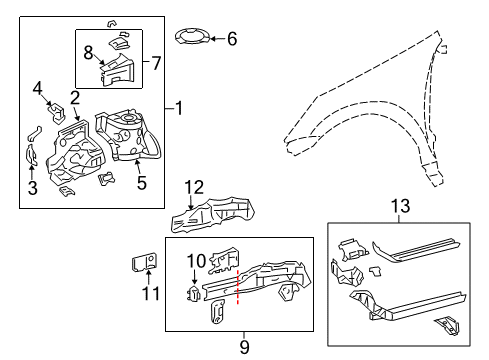 2010 Toyota Matrix Structural Components & Rails Rear Rail Assembly Diagram for 57108-02902