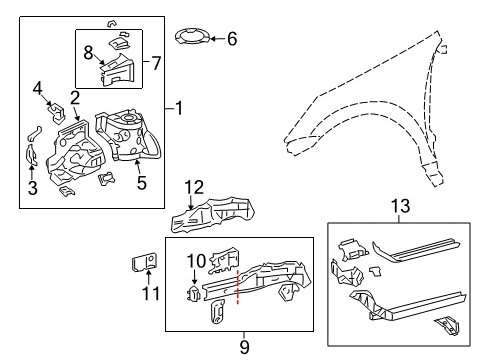 2010 Toyota Matrix Structural Components & Rails Apron Assembly Diagram for 53701-02180