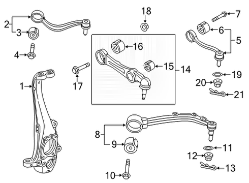 2019 Genesis G80 Front Suspension Components, Lower Control Arm, Upper Control Arm, Ride Control, Stabilizer Bar Bush-Upper Arm Diagram for 54443-B1000