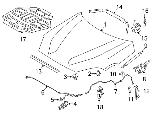 2020 Toyota GR Supra Hood & Components Lift Actuator Diagram for 53460-WAA01