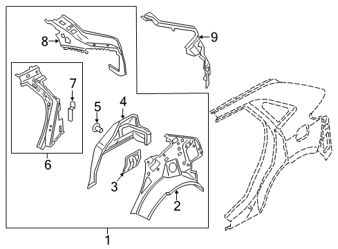 2021 Ford Edge Inner Structure - Quarter Panel Corner Reinforcement Diagram for GT4Z-5841020-A