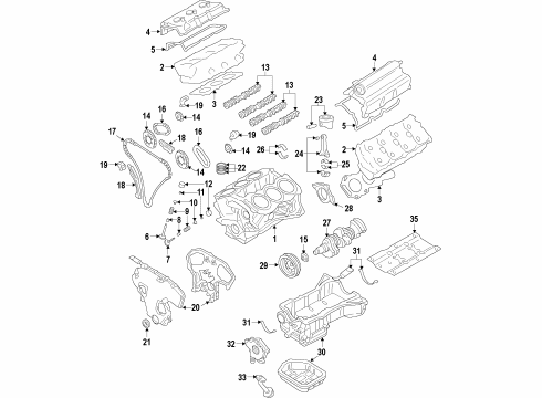 Diagram for 2012 Nissan Quest Engine Parts, Mounts, Cylinder Head & Valves, Camshaft & Timing, Oil Pan, Oil Pump, Crankshaft & Bearings, Pistons, Rings & Bearings, Variable Valve Timing 