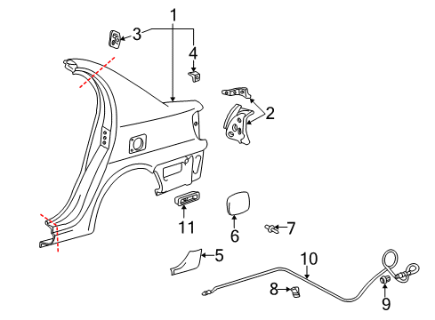 2001 Toyota Echo Quarter Panel & Components Protector Diagram for 58741-52012