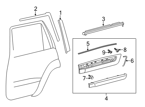 2014 Toyota Land Cruiser Exterior Trim - Rear Door Body Side Molding Diagram for 75075-60120-A1