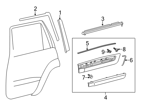 2018 Toyota Land Cruiser Exterior Trim - Rear Door Body Side Molding Front Seal Diagram for 75798-60070