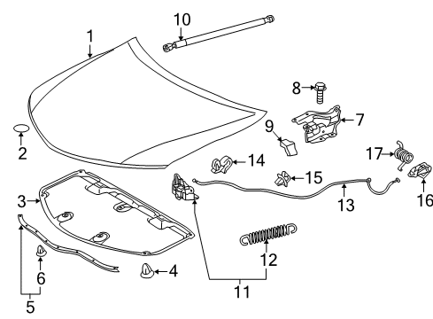 2013 Toyota Camry Hood & Components Support Cylinder Diagram for 53440-06091