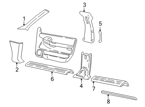 1998 Pontiac Trans Sport Interior Trim - Pillars, Rocker & Floor Molding Asm-Windshield Garnish <Use 1C2N *Graphite Diagram for 10421996