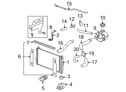 2006 Chevrolet Cobalt Radiator & Components Radiator Coolant Outlet Intermediate Hose (Service) Diagram for 22728088