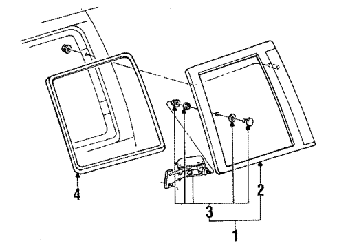 1993 Mercury Villager Side Loading Door - Glass & Hardware Handle Diagram for F8XZ-1227158-AA