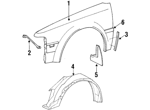 1986 Toyota MR2 Fender & Components Liner, Front Fender, LH Diagram for 53876-17011